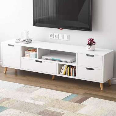 Meja Tv-Kabinet Tv-Rak tv Kayu-meja TipeB-Putih180×35×46