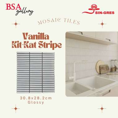 MOSAIC TILE KITKAT STRIPE VANILLA / KERAMIK MOZAIK PUTIH DINDING DAPUR