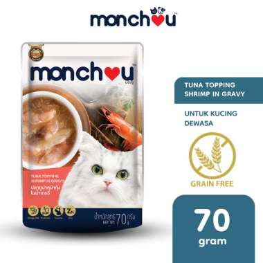 Monchou ADULT Cat Pouch 70gr Wet Cat Food / Makanan Kucing Human Grade 70 gr TUNA SHRIMP