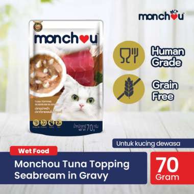 Monchou ADULT Cat Pouch 70gr Wet Cat Food / Makanan Kucing Human Grade 70 gr TUNA SEABREAM