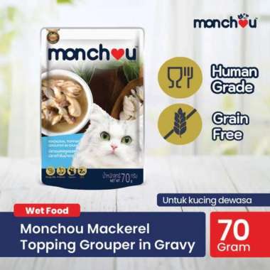 Monchou ADULT Cat Pouch 70gr Wet Cat Food / Makanan Kucing Human Grade 70 gr MACKEREL GROUPER