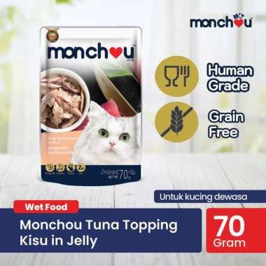 Monchou ADULT Cat Pouch 70gr Wet Cat Food / Makanan Kucing Human Grade 70 gr TUNA KISU JELLY