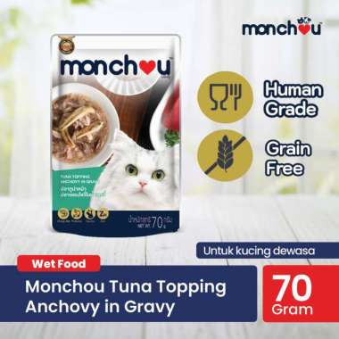 Monchou ADULT Cat Pouch 70gr Wet Cat Food / Makanan Kucing Human Grade 70 gr TUNA ANCHOVY