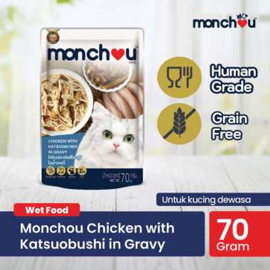 Monchou ADULT Cat Pouch 70gr Wet Cat Food / Makanan Kucing Human Grade 70 gr CHICKEN KATSUOBUSHI
