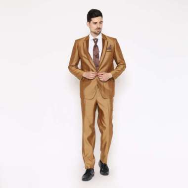 JAS CELANA PRIA JAS PENGANTIN JAS PESTA BLAZER PRIA FORMAL JAS WEDDING - XXL Gold Brown