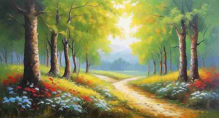 Lukisan Pemandangan Hutan Nuansa Realistis dan Minimalis