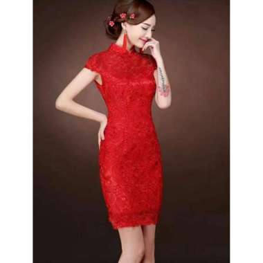 Dress Midi Wanita Cindy Brokat Red