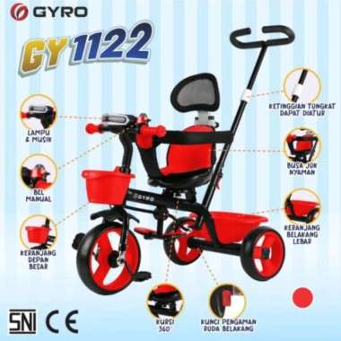 Sepeda Tiga 3 Roda Anak GY 1122 Gyro Tricycle - Merah Merah
