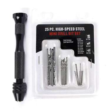 HIAIM Bor Tangan Manual HSS Twist Drills With 25 Mata Bor Mini MDBK5 Bor Besi Baja Set Gerinda Grani