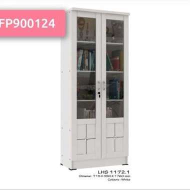lemari buku kaca 2 pintu transparan