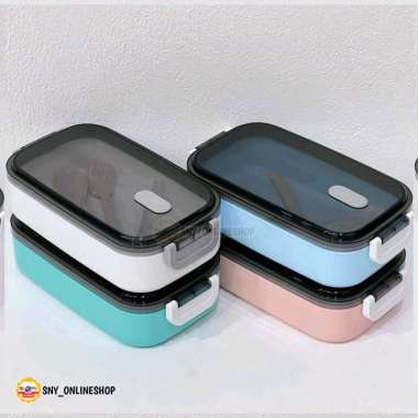 Set Lunch Box / Kotak Bekal Makan / Tempat Makan Set Sendok Garpu Plastik Biru