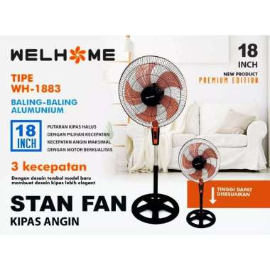 Kipas Angin Berdiri Welhome WH-1883 / Stand Fan Welhome 18Inch Kipas Angin Besi