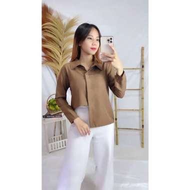 INSTANT TERCEPAT RIKA TOP / KEMEJA WANITA / BAJU WANITA / ATASAN WANITA TOP Rika top(coklat)