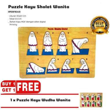 Mainan Kayu Pintar Buy 1 Get 1 Puzzle Kayu Sholat Putri (Free Puzzle Kayu Wudhu Putri)