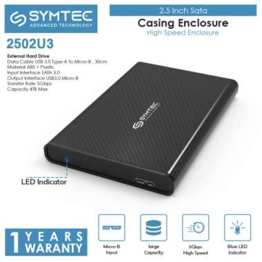 SYMTEC 2.5 Inch Hard Drive HDD SSD SATA Casing Enclosure - HDE-2502U3 HDD SSD SATA Casing