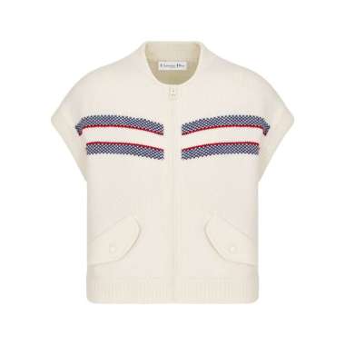 Christian Dior Three Tone Butterfly Short Sleeve Motif D'Alps Wool and Cashmere Knit Vest White 34 M