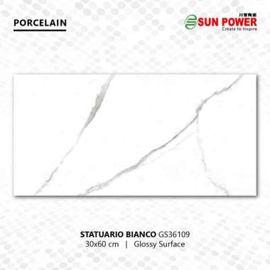Granit Lantai Body Putih Glossy - Statuario Bianco Series | Sun Power 30x60