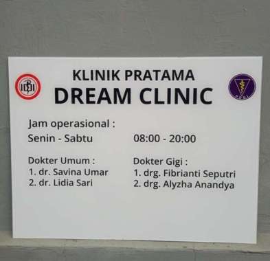 Papan Nama Akrilik Ruangan Custom Papan Alamat Dokter Bidan Klinik 40X60CM