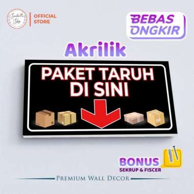 Sign Akrilik Paket Taruh Disini Sign Board Acrylic Penunjuk Kurir 15X30CM HITAM PAKU BETON