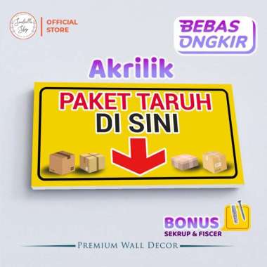 Sign Akrilik Paket Taruh Disini Sign Board Acrylic Penunjuk Kurir 15X30CM PAKU BETON