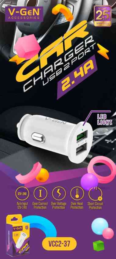 Car Charger V-GeN VCC2-37 Dual Port USB 2.4A Charger Mobil Motor