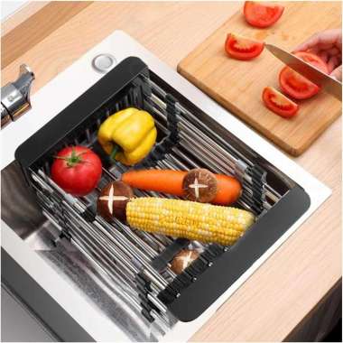 HERKE Rak Cuci Piring Buah Sayur Wastafel Retractable Stainless Steel HR-29 Rak Anak Plastik Gantung