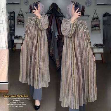 Salur Set - One Set Wanita Tunik Katun Premium Setelan Wanita Kekinian Kancing Baju Wanita Rempel Sa