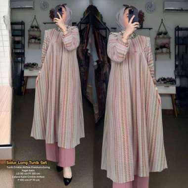 Salur Set - One Set Wanita Tunik Katun Premium Setelan Wanita Kekinian Kancing Baju Wanita Rempel Sa