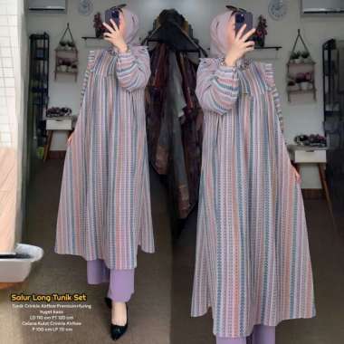 Salur Set - One Set Wanita Tunik Katun Premium Setelan Wanita Kekinian Kancing Baju Wanita Rempel Sa