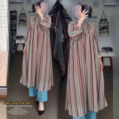Salur Set - One Set Wanita Tunik Katun Premium Setelan Wanita Kekinian Kancing Baju Wanita Rempel Sa