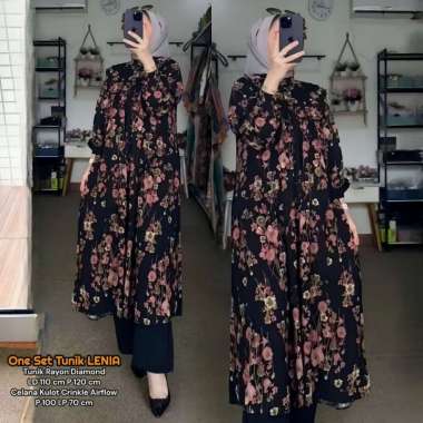 Salur Set - One Set Wanita Tunik Katun Premium Setelan Wanita Kekinian Kancing Baju Wanita Rempel Le