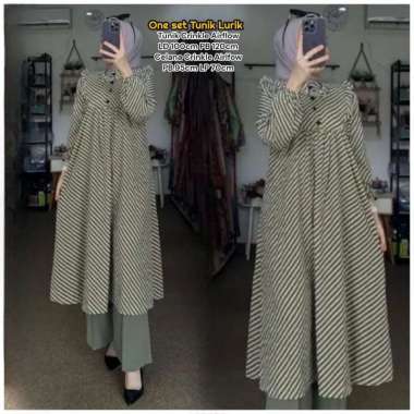 Salur Set - One Set Wanita Tunik Katun Premium Setelan Wanita Kekinian Kancing Baju Wanita Rempel Lu