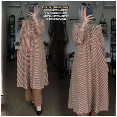 Salur Set - One Set Wanita Tunik Katun Premium Setelan Wanita Kekinian Kancing Baju Wanita Rempel Lu