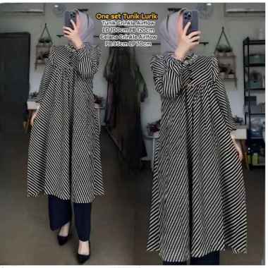 Salur Set - One Set Wanita Tunik Katun Premium Setelan Wanita Kekinian Kancing Baju Wanita Rempel Lu