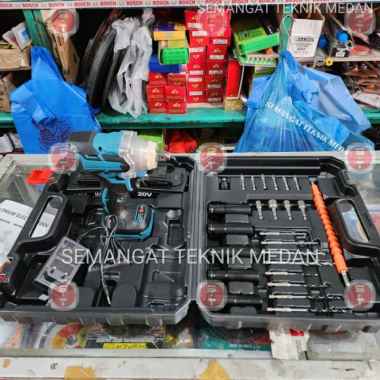 PAKET CORDLESS BATERAI BUKA RODA BAUT IMPACT WRENCH 1/2" 20V DAIFU