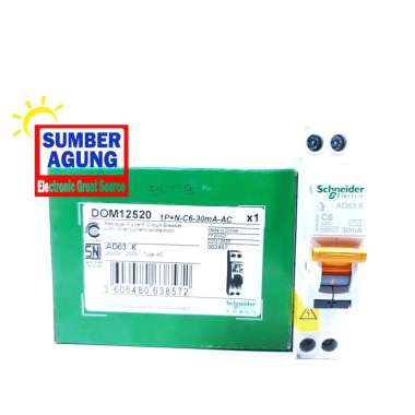 Schneider ELCB 6A C6 1P 1Phase RCBO Pengaman Listrik Rumah Tangga DOM12520 Tipe Slim 30mA AC Ori Ori
