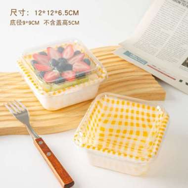 (50pcs) Tray Mika Korean Dessert Box| Kotak Cold Milk Bun| Puding| Bento| Cake Mika 50pcs KUNING