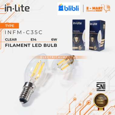 InLite Filament LED Bulb 6W E14 Clear Lampu Candle 4 watt INFM-C35C