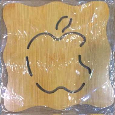 Tatakan Alas Piring Ukuran Besar Gelas Panci Bahan Kayu Anti Panas Lucu (062) LOGO IPHONE
