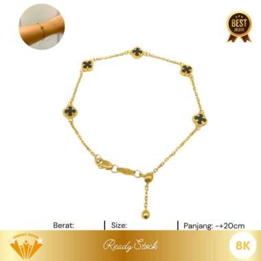 Gelang Emas Kadar 8K Model Serut Clover Black Family Gold serut 2.55gr