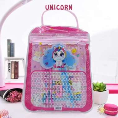TAIYO Stationary Tas Set Alat Tulis Anak Sekolah Motif Karakter - Unicorn Unicorn