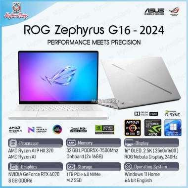 ASUS ROG ZEPHYRUS G16 GA605 RYZEN AI 9 HX 370 32GB RAM 1TB SSD RTX 4070 8GB 16" OLED 2.5K