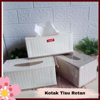 Tempat Tissue Plastik Panjang Motif Rotan Tembikar Kotak Tisu Box Segi