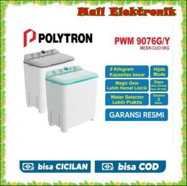 Mesin Cuci 2 Tabung POLYTRON PWM 9076 Water Selector Cuci Pengering 9 KG