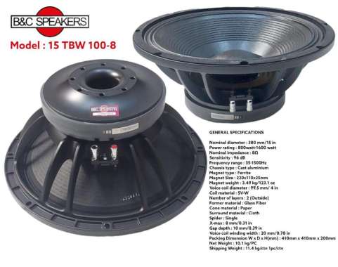 Speaker Component B&C 15TBW100 Woofer 15 inch BNC 15 TBW 100