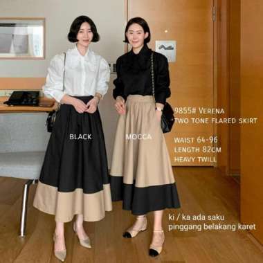Verena Two Tone Flared Skirt Rok Wanita TM 9855 - Hitam Mocca