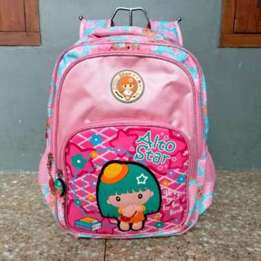 Tas Ransel Backpack Anak Sekolah Perempuan Alto Star/Tas Gendong SD,SMP - Biru pink Biru pink