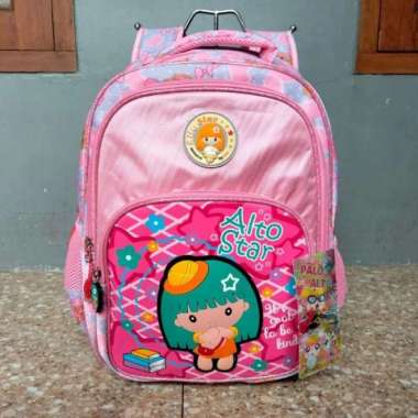 Tas Ransel Backpack Anak Sekolah Perempuan Alto Star/Tas Gendong SD,SMP - Biru pink Ungu pink