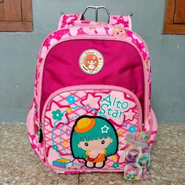 Tas Ransel Backpack Anak Sekolah Perempuan Alto Star/Tas Gendong SD,SMP - Biru pink Pink