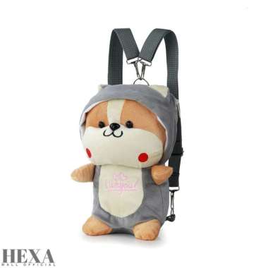 Tas Ransel Gendong Boneka Anak Laki Laki Perempuan Karakter Rubah Lucu - Pink Abu-abu